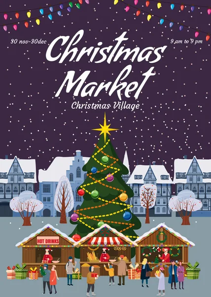 Modello Poster Del Mercato Natale Biglietto Natalizio Con Albero Natale — Vettoriale Stock