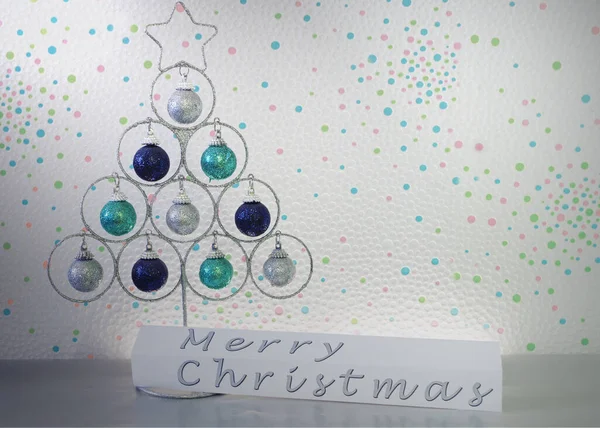 Christmas Tree Made Wire Baubles Background Colorful Dots Inscription Merry — Stock Photo, Image