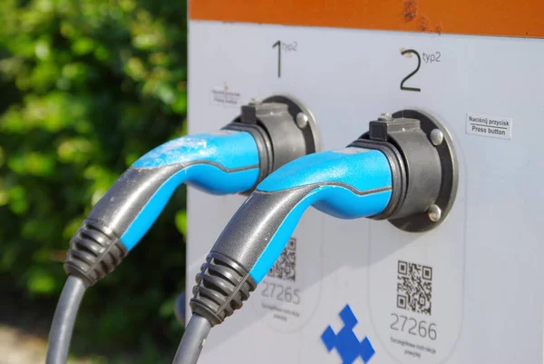 Poland Warsaw May 2022 Charger Electric Cars Cables Close — Stock fotografie