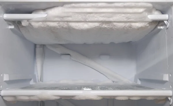 Preparação Para Descongelar Congelador Ligado Gelo Fotografia De Stock
