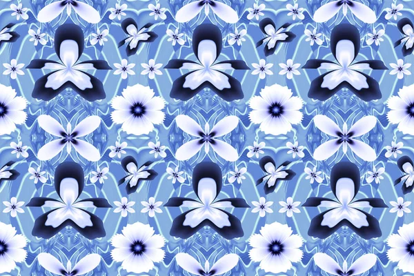 Blå Orkidé Blommigt Ljus Sömlös Mönster Vacker Blå Vit Design — Stockfoto
