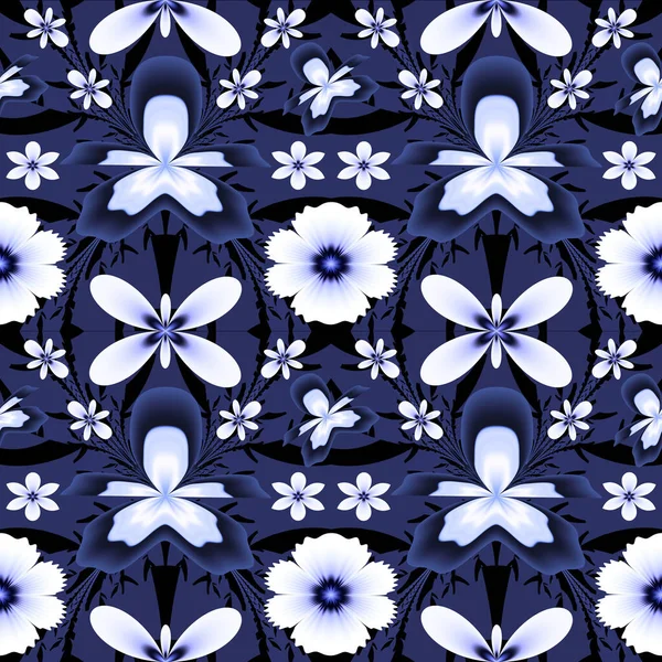Orquídea Azul Padrão Sem Costura Floral Belo Desenho Azul Branco — Fotografia de Stock