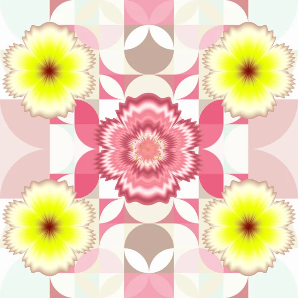 摘要美丽的无缝隙女性花图案 黄色和粉色花 可用于瓷砖 纺织品 室内装饰 — 图库照片