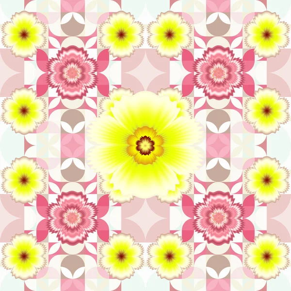 Abstrakt Vacker Sömlös Feminin Blommönster Med Gula Och Rosa Blommor — Stockfoto