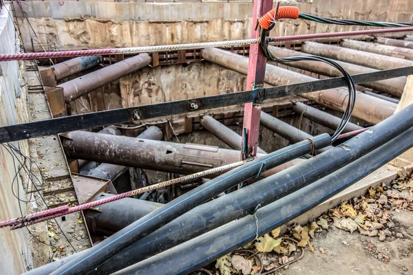 Close Poço Fundação Com Fios Tubos Está Curso Construção Uma — Fotografia de Stock