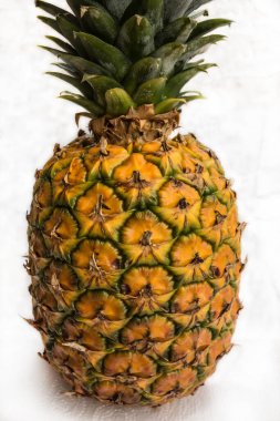 Ripe pineapple fruit isolated on white background. Healthy and salutary vitamin food for vegetarians, vegans and simply lovers of a healthy lifestyle.