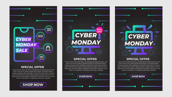 Cyber Segunda Feira Histórias Mídia Social Promoção Coleção Design — Vetor de Stock