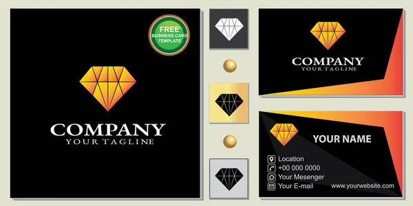 Logotipo Diamante Luxo Simples Livre Premium Cartão Visita Modelo Vetor — Vetor de Stock