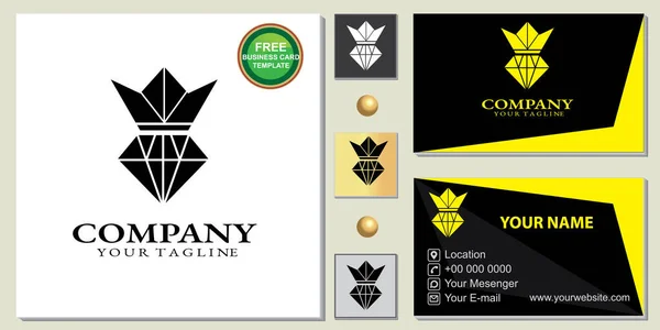 Logo Abstracto Rey Diamante Simple Gratis Premium Tarjeta Visita Plantilla — Vector de stock