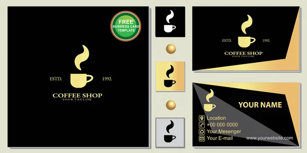 Luxe Gouden Koffieshop Logo Eenvoudig Zwart Gratis Premium Visitekaartje Template — Stockvector