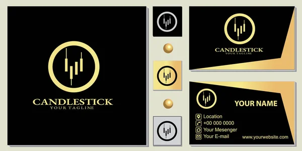 Carta Oro Lujo Círculo Divisas Logotipo Premium Plantilla Con Tarjeta — Vector de stock