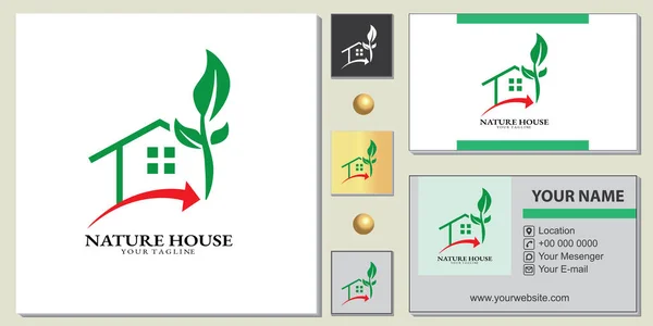 Logo Casa Naturaleza Plantilla Premium Con Tarjeta Visita Elegante Vector — Vector de stock