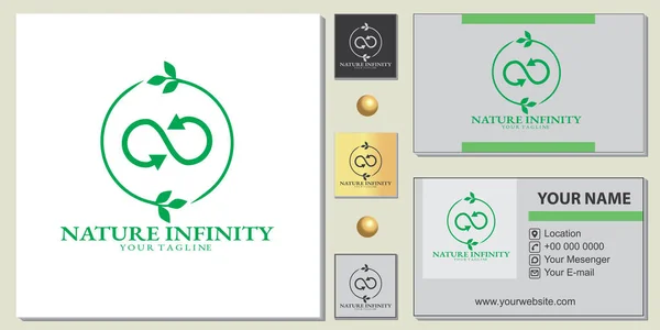 Verde Naturaleza Infinito Logo Premium Plantilla Con Tarjeta Visita Elegante — Vector de stock