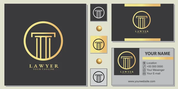 Lyx Guld Cirkel Pelare Logotyp Premium Mall Med Eleganta Visitkort — Stock vektor