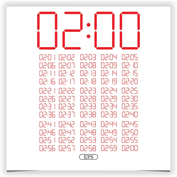 Digital Clock Closeup Displaying Clock Red Digital Clock Number Set — Wektor stockowy