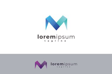 M harfi yaratıcı 3D mavi renkli modern teknoloji logosu