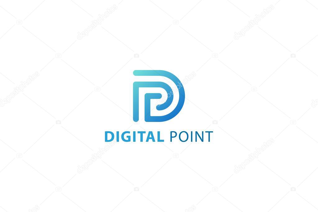 Letter D and P combination blue color creative simple and line art technological business logo