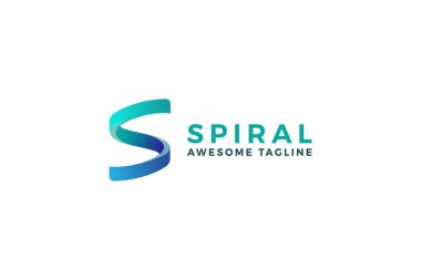 S harfi yaratıcı 3D mavi renkli spiral merdiven. Teknolojik iş logosu gibi.