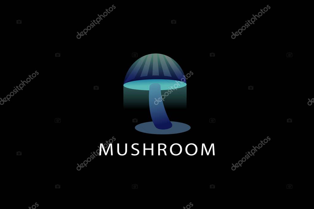 Mushroom logo 3d view in night time with glowing light from it