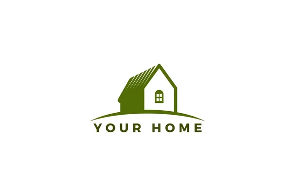 Zielony Dom Proste Minimalne Logo Własności Kreatywnej — Wektor stockowy