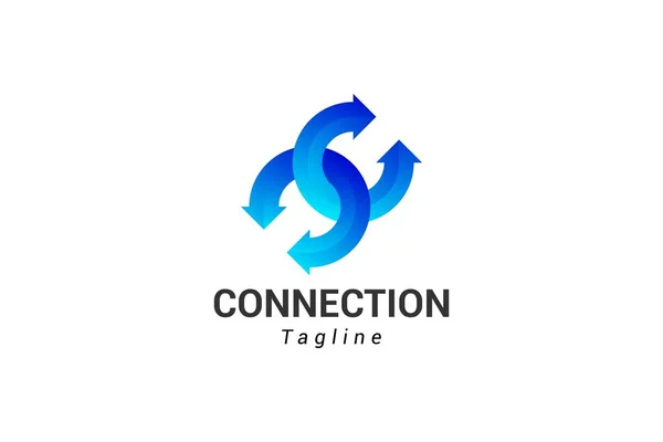 Lettre Logo Connexion Technologique Couleur Bleu Créatif — Image vectorielle