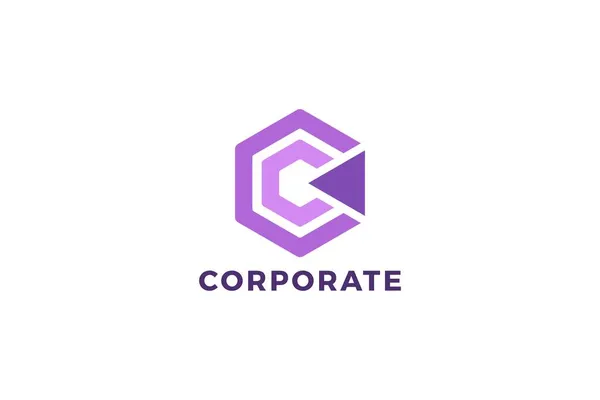 Carta Cor Roxa Design Logotipo Hexagonal — Vetor de Stock