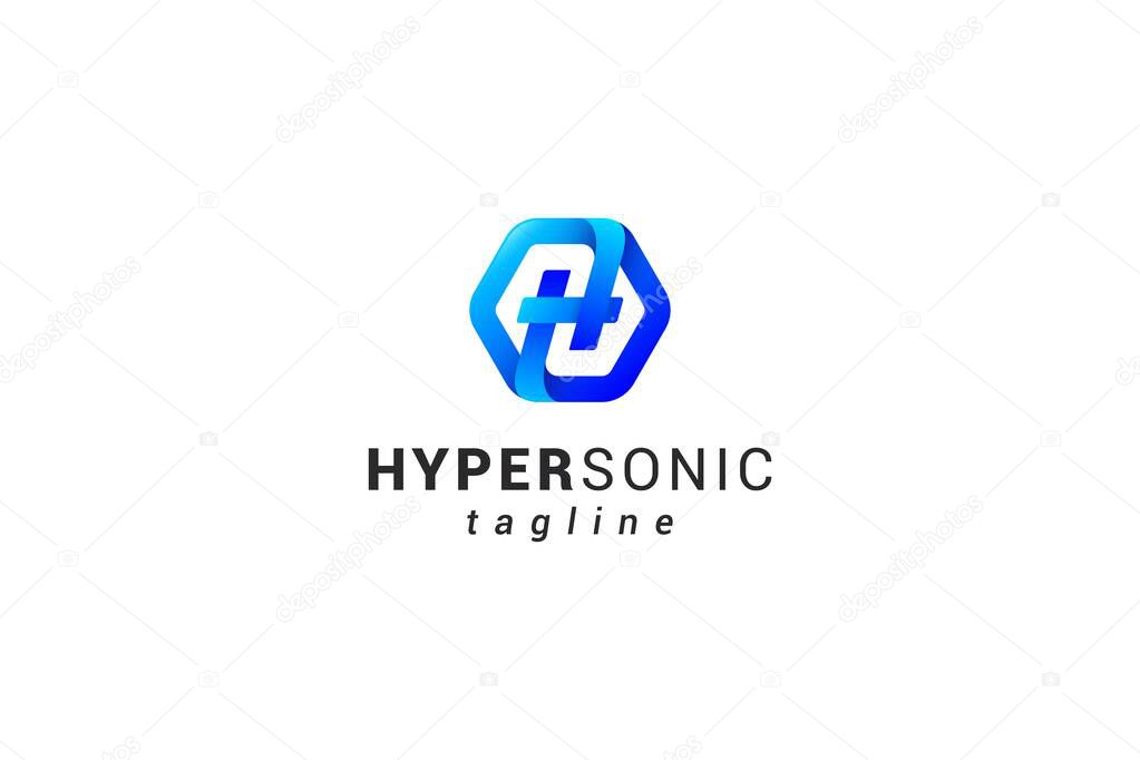 Letter H creative technological hexagonal blue colour logo