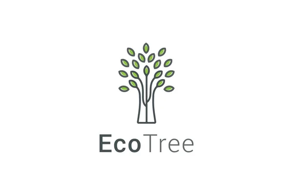 Árbol Con Hojas Línea Arte Simple Logotipo Plantación Natural — Vector de stock
