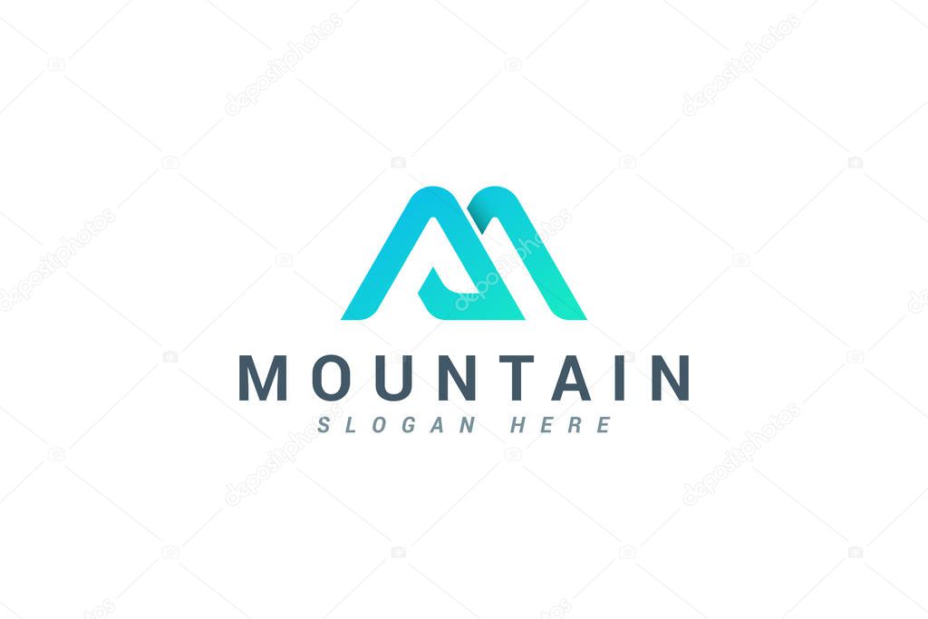 Letter M creative blue colour mountain logo