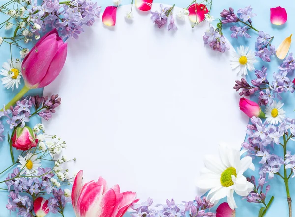 Composición Del Marco Floral Primavera Con Espacio Copia — Foto de Stock