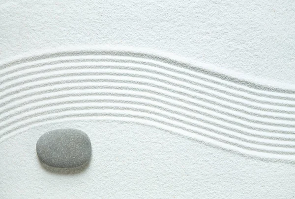 Giardino Zen Con Una Sola Pietra Sabbia Bianca — Foto Stock