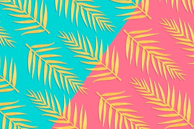Pembe ve mavi arka planda palmiye yaprakları deseni