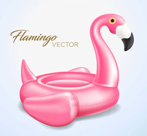Vektör gerçekçi 3D pembe flamingo, tropikal kuş şekli şişirilebilir yüzme havuzu halkası, tüp, yüzme. Yaz tatili lastik nesne, seyahat, sahil okyanusu illüstrasyonu