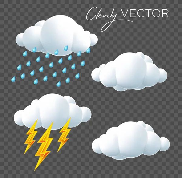 Nube Conjunto Lluvia Rayo Vector Dibujos Animados — Vector de stock