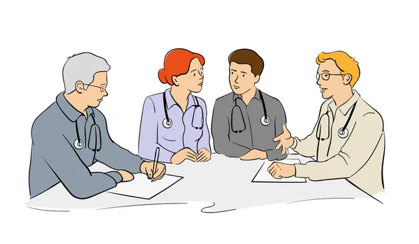 Médicos Sentados Mesa Tendo Uma Reunião Entre —  Vetores de Stock