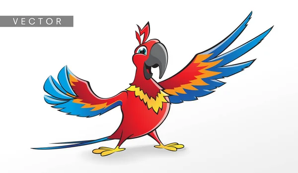 Papağan çizgi filmi mavi kırmızı sarı maskot mutlu vektör