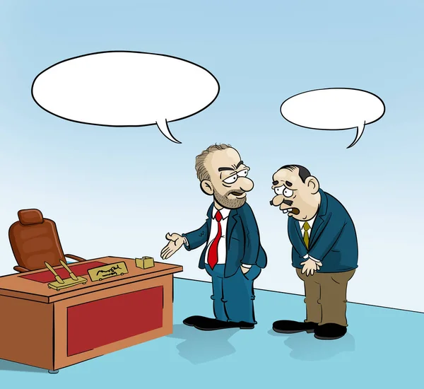 İki adam konuşma balonu masa başı odası çizgi filmi