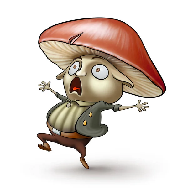 Mantar adam korkmuş çizgi film karakteri gibi panikliyor.