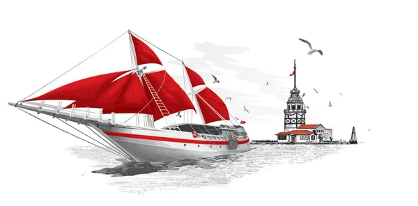 Bakire Kulesi Kz kulesi tekne feribotu. Hindili İstanbul tarihi şehirleri.