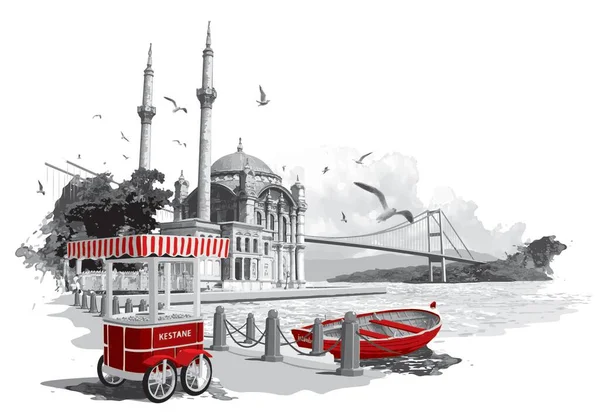 Ortakoy Boğaziçi Köprüsü Turizm İstanbul 'da Türkiye' nin tarihi yerlerini geziyor