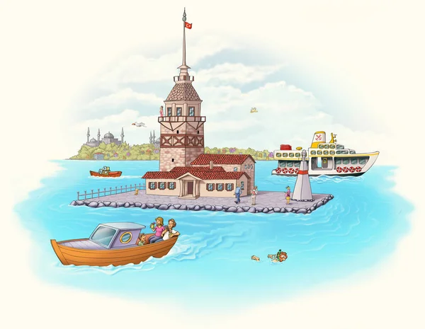Maidens Tower Kulesi Boat Ferry Turk Istanbul Highold City Tourism — 스톡 사진