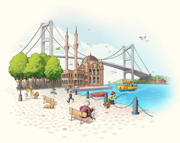 Ortakoy Bosphorus Bridge 칠면조 Istanbul 역사적 — 스톡 사진