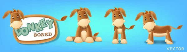 Eşek tahtası seti, Eşek tahtası, ayakta, oturarak ve farklı pozlarda vektör illüstrasyonu