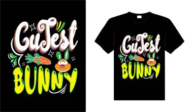   En şirin tavşan Mutlu Paskalya Günü Tipografisi Tişört Tasarımı