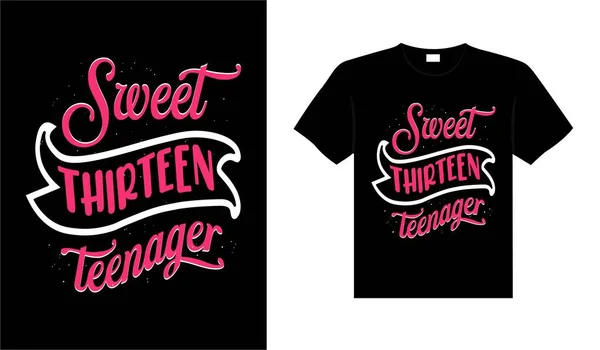 Söt Tretton Tonåring Vintage Typografi Shirt Design — Stock vektor