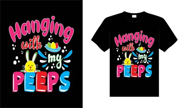 Hanging Peeps Happy Easter Day Typography Lettering Shirt Design — Stock Vector
