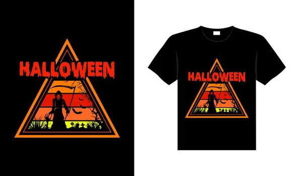 Halloween Horror Vintage Shirt Design Scary Print Template Vector Graphics — Stok Vektör