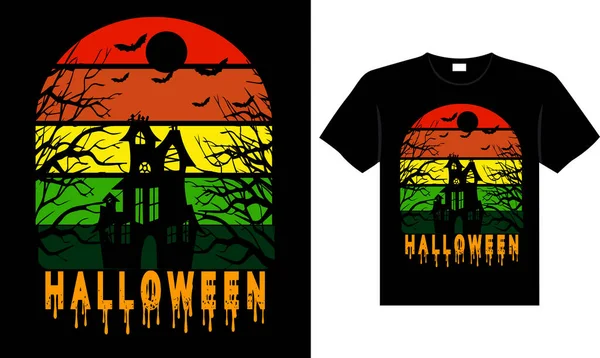 Halloween Horror Vintage Shirt Design Scary Print Template Vector Graphics —  Vetores de Stock