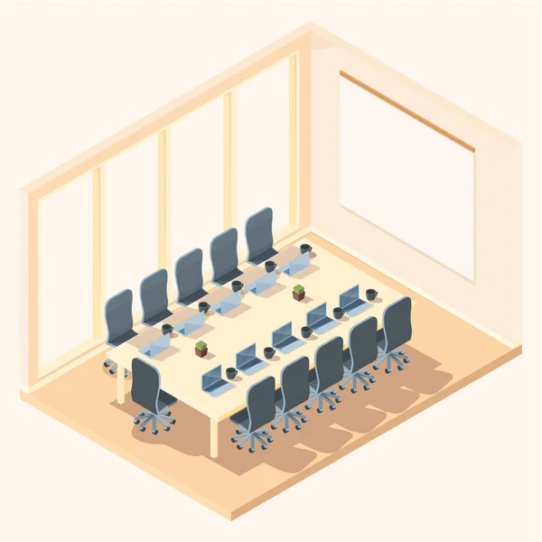 Cartoon Isometric Office Presentation Room Vector Illustration — Stock Vector