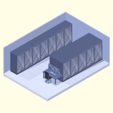 izometrik sunucu odası, vektör çizim